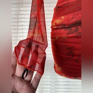 Orange Mesh Bodycon Dress